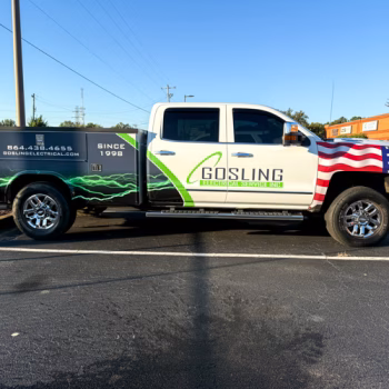 Partial wrap on a utility truck for Gosling Electrical.