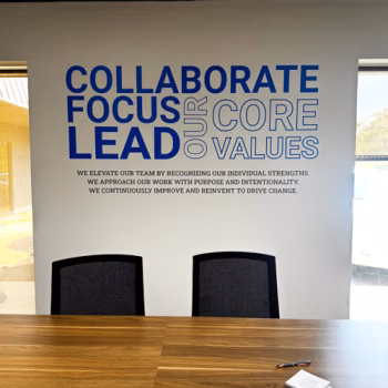 Die cut vinyl wall graphic in ECS's conference room.