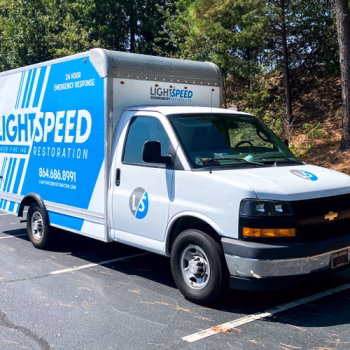 Partial box truck wrap for Lightspeed Restoration.