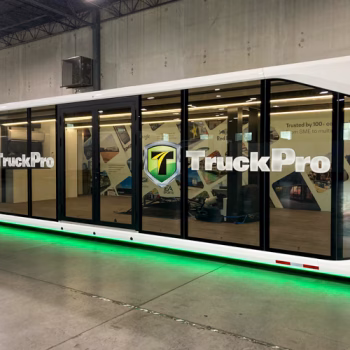 Window decals for Truck Pro on an expandable trailer unit.