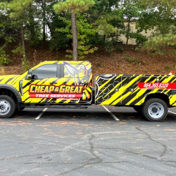 Full coverage, large utility truck wrap for Cheap and Great.