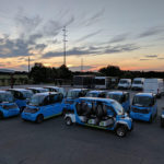 fleet wraps on golf carts at sunset