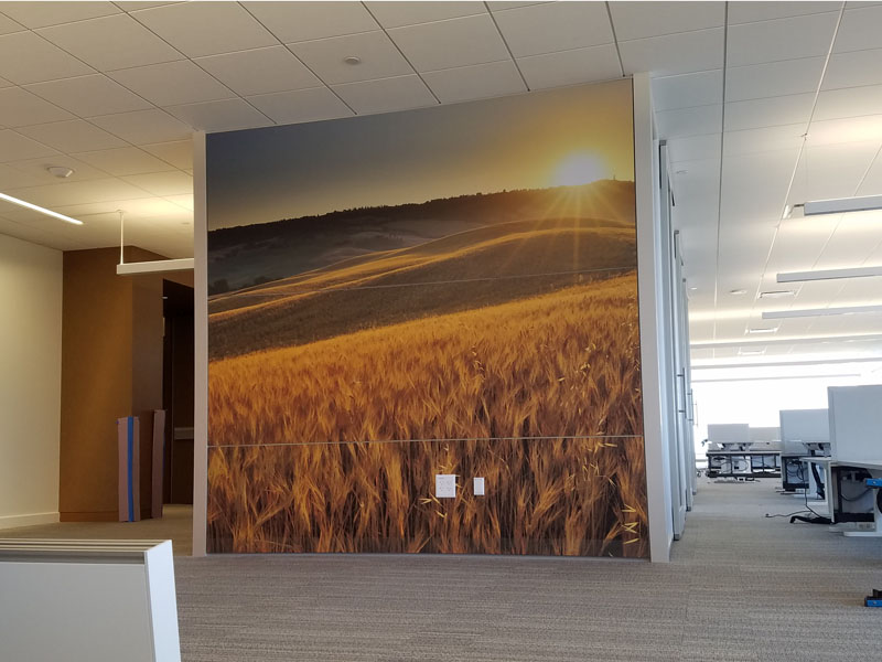 wall graphic of wheat field at sunset