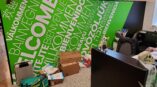 Colorful advertising banner with dynamic design, perfect for catching attention in any setting.