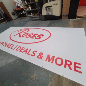 Hung vinyl banner with big graphics
