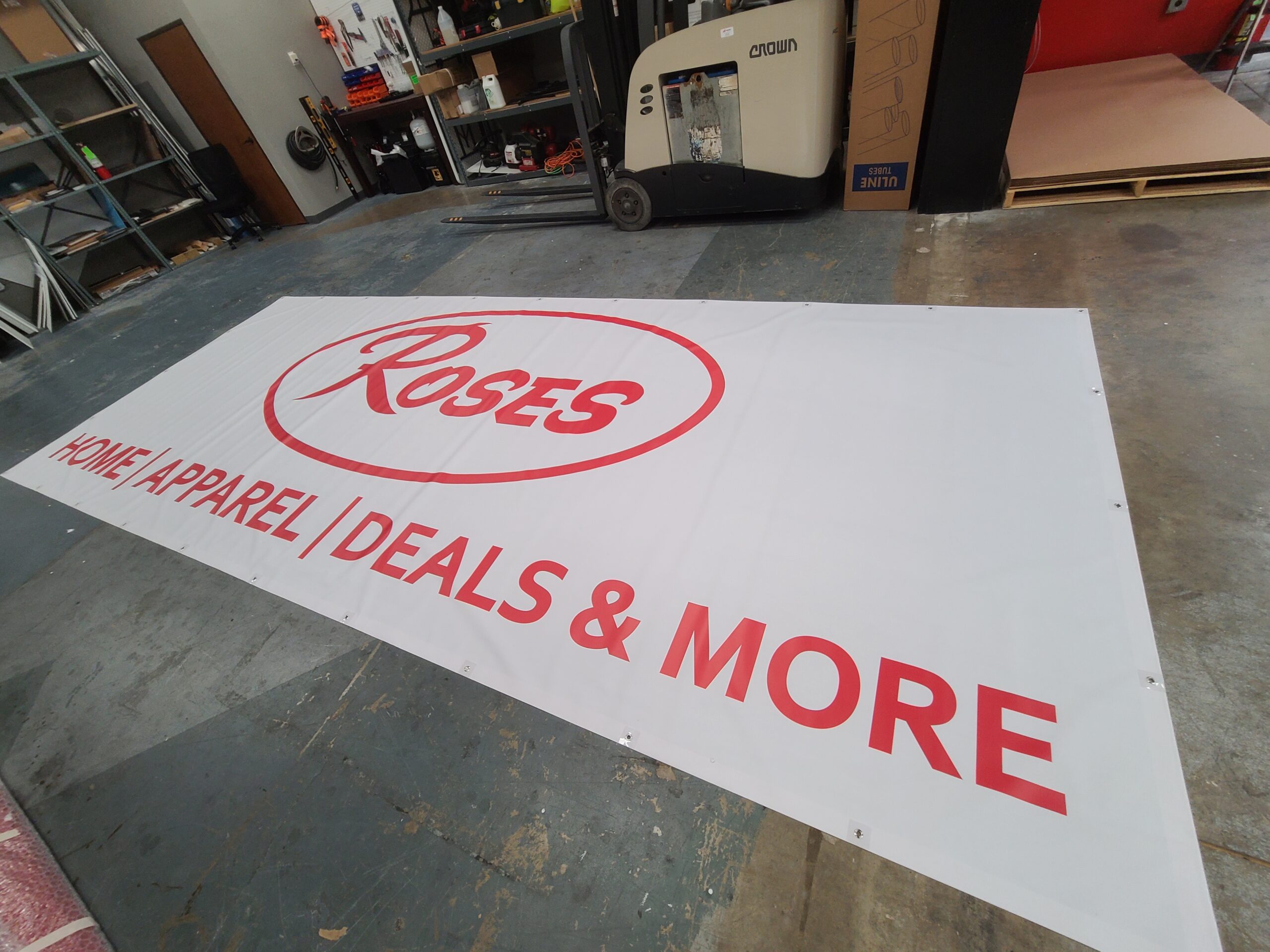 Hung vinyl banner with big graphics