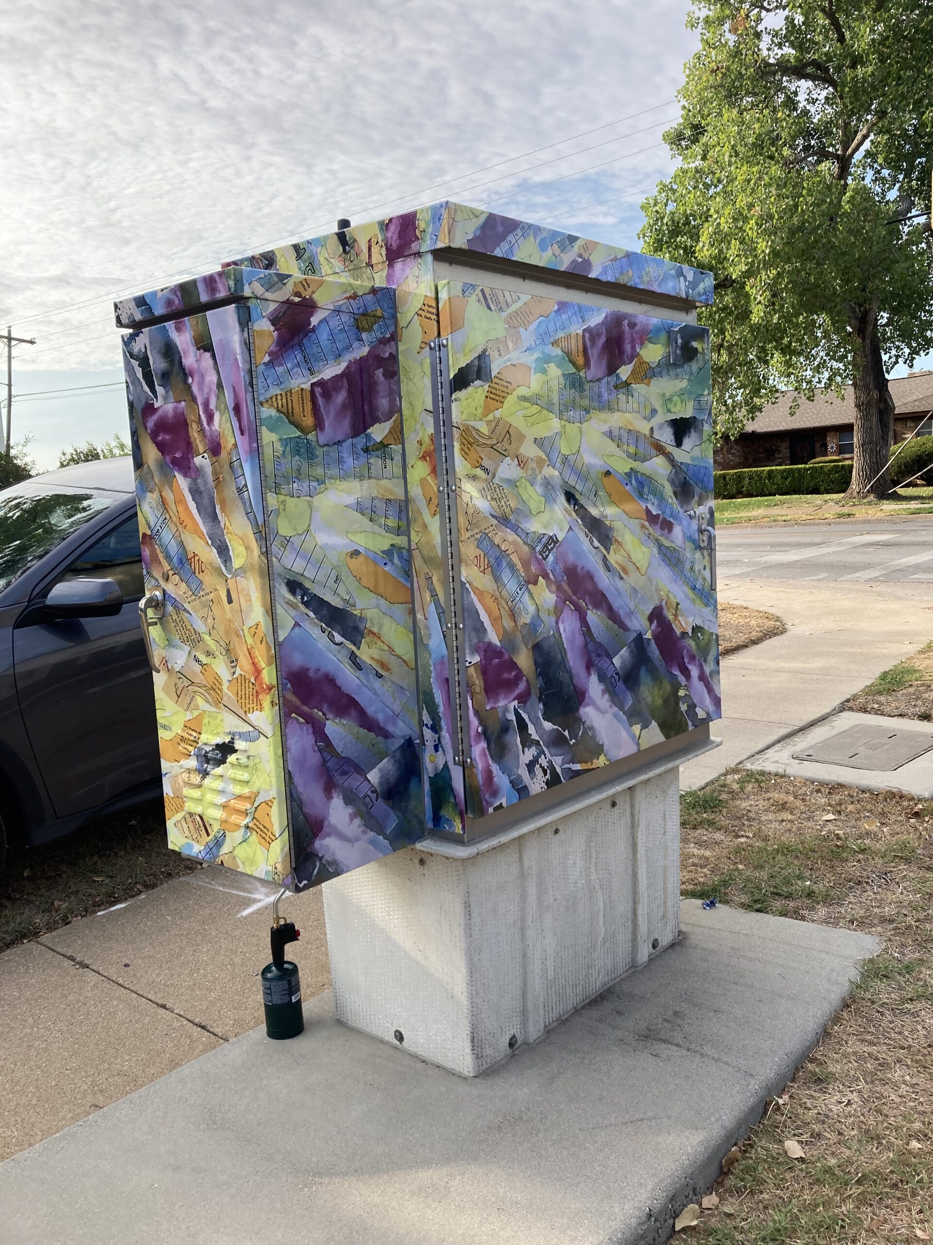 City traffic signal box wrapped in anti-graffiti vinyl.