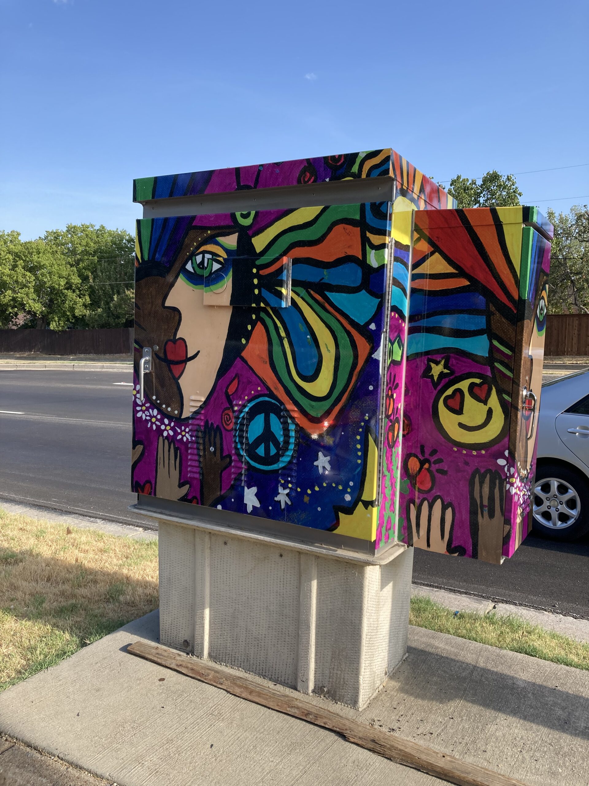 City traffic signal box wrapped in anti-graffiti vinyl.