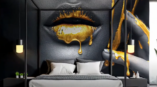 Luxurious bedroom with elegant bed sheet and plush bedding for a cozy ambiance