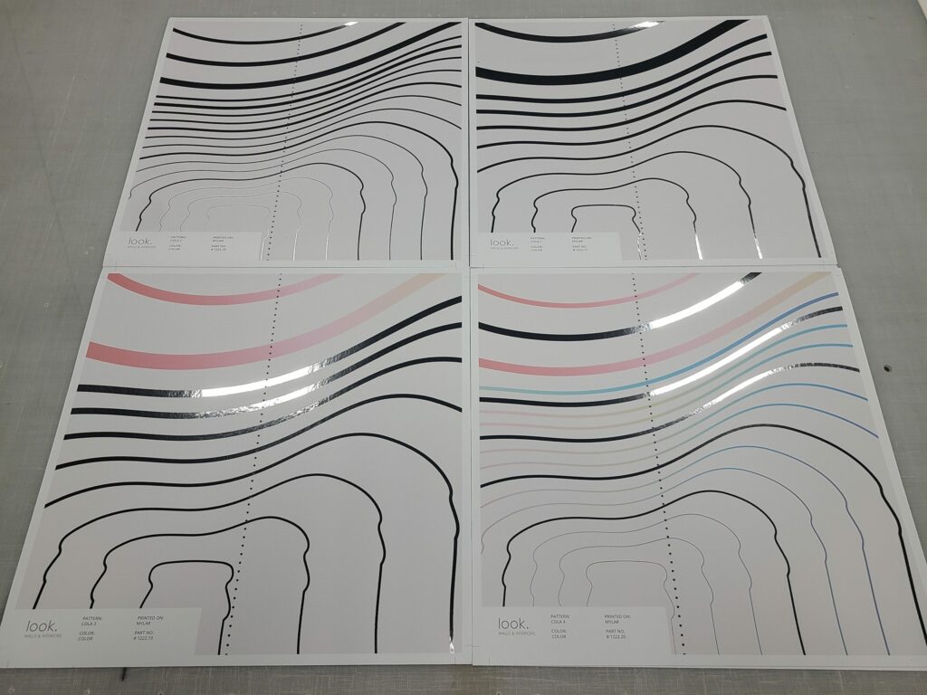 Custom wallpaper samples showcasing unique color matching designs.