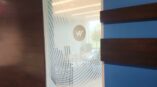 Custom frosted glass with line design and logo