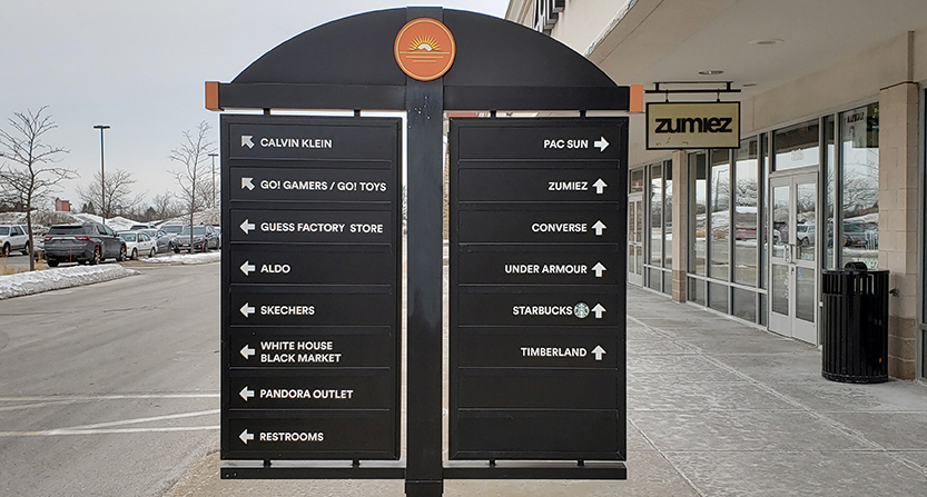Shopping mall business location sign