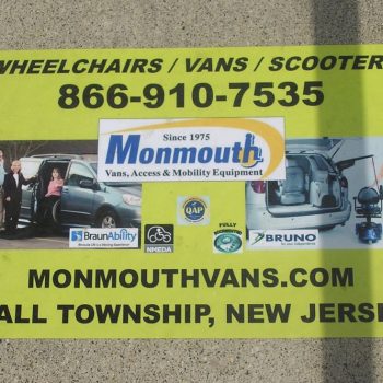 Rectangular yellow floor graphic with black text and vehicle images in Chicago, IL.