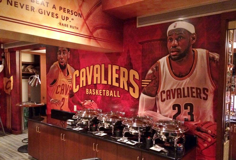 Wall mural for Cavaliers Basketball picturing LeBron and Kyrie. 