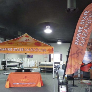 custom flag, tent and booth signage for trade shows