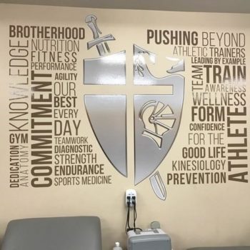Silver shield word cloud wall decal