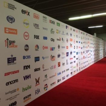Background banner with sponsor logos for red carpet event