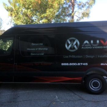 Audio company vehicle wrap on van