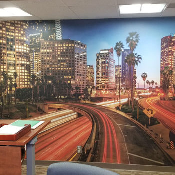 LA city wall graphic in office