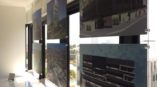 Multiple photo indoor graphics of buildings and city skylines