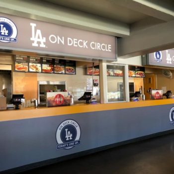 Outdoor sign for a concession stand at the Los Angeles Dodgers stadium