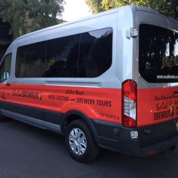 A large van wrapped for SoCal Brewbus