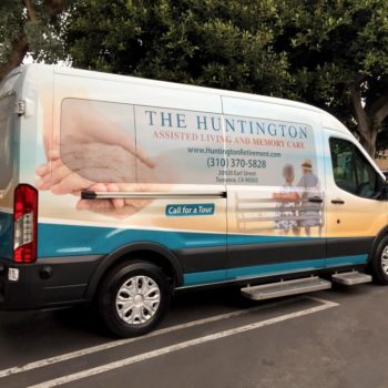 A van wrapped for The Huntington Assisted Living and Memory Care