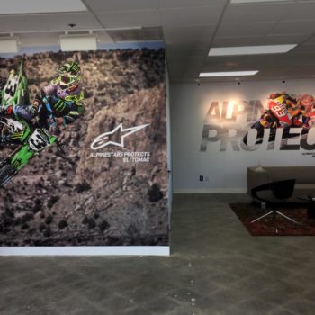 2 wall murals of dirt bikers making jumps for AlpineStars