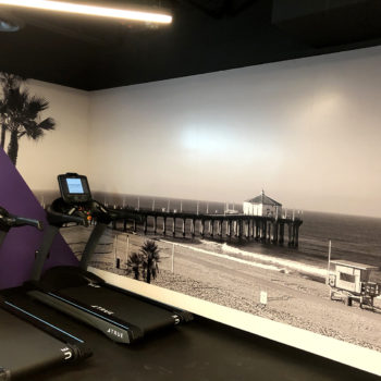 Wall mural in gym of pier stretching out into the ocean