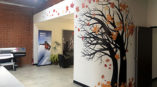 SpeedPro Imaging retractable banner and tree mural on a wall