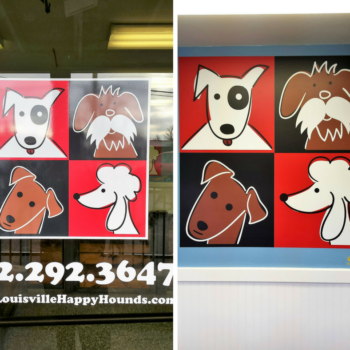 Window decal of illustrated dogs 