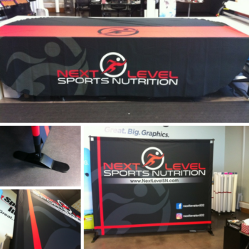 Pop-up display and table skirt created for Next Level Sports Nutrition 