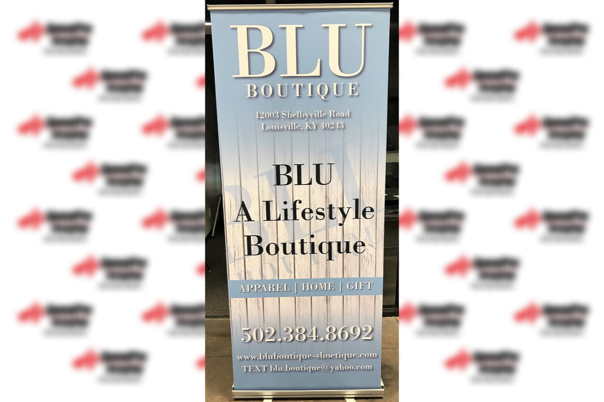 BLU botique standing banner