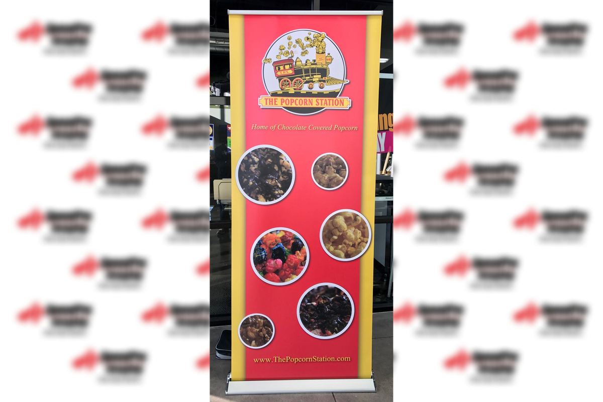 the popcorn station standing banner