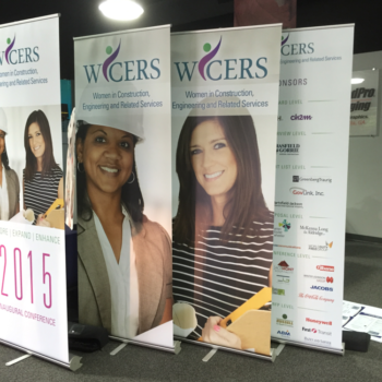 Four banners featuring women for Women in Construction, Engineering and Related Services 