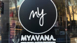 Myavana Window Logo Decal Storefront avertisement installation