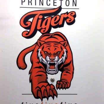 Wall graphic with tiger running out of wall for the Princeton Tigers