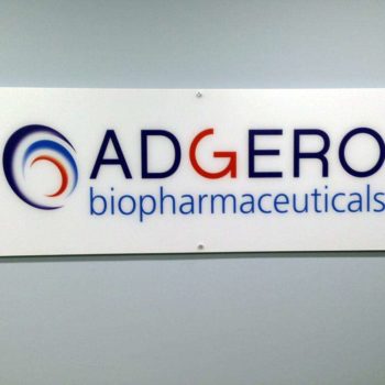 Sign for Adgero Biopharmaceuticals with its logo