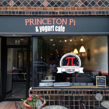 Window graphic at storefront for Princeton Pi and yogurt cafe.