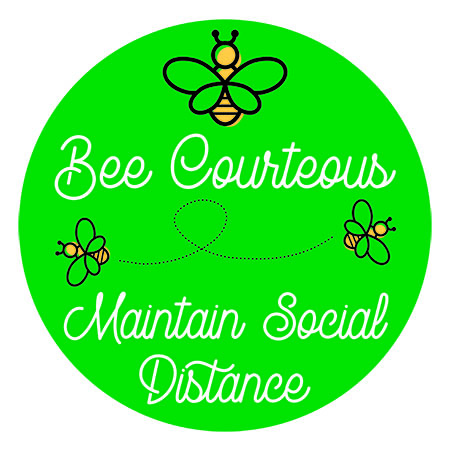 Bee Courteous Decals: 4 Pack for glass and flat smooth surfaces: 8" diameter adhesive back vinyl