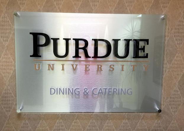 Purdue University dining glass wall signage