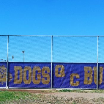 Bulldogs mesh banner on fence