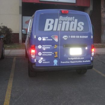 Budget Blinds van wrap back of van