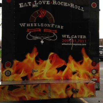 Wheels on Fire Wood Pizza food truck wrap