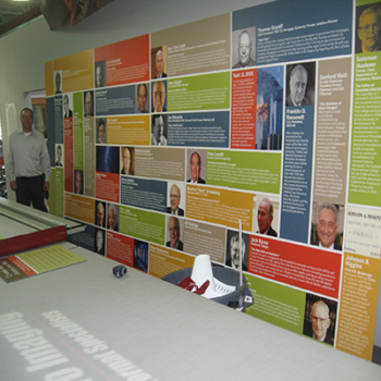 Wall mural with short biographies of people