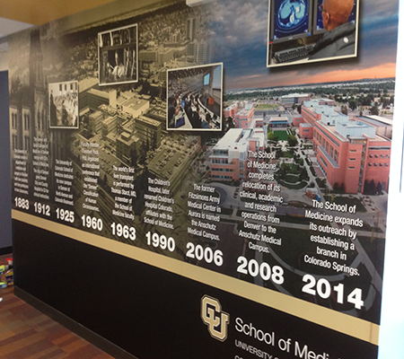 Wall mural and timeline for Colorado University School Medicine