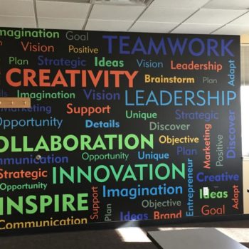 Word wall graphic in office