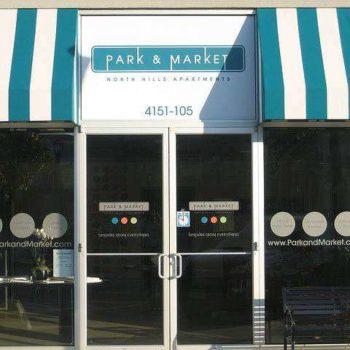 Park and market store front advertising