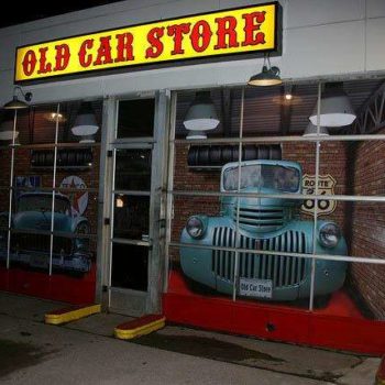 Old Car store garage door graphic 