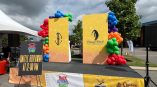 Backdrop for Back to School Bash and banner for stage area